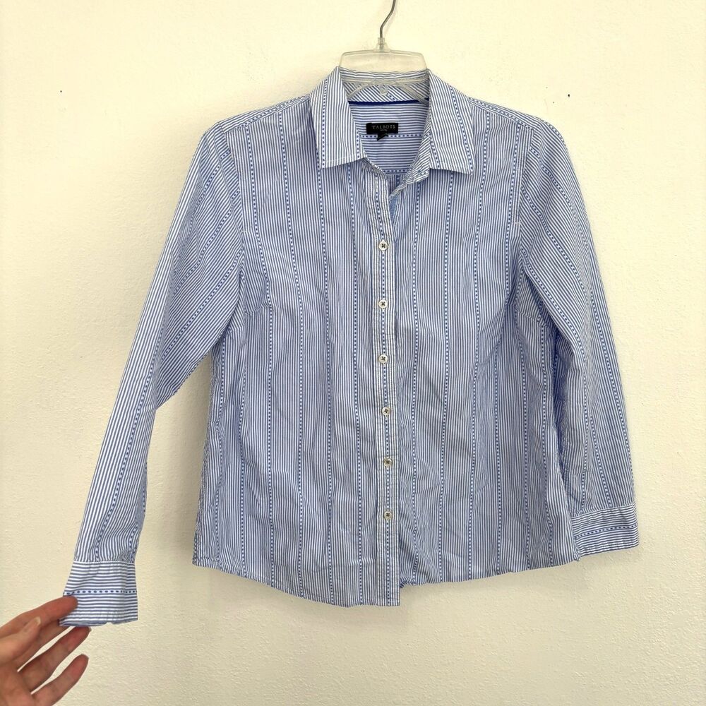 Talbots Womens Stripe Button Up Medium Petite Preppy Academia Capsule Everyday